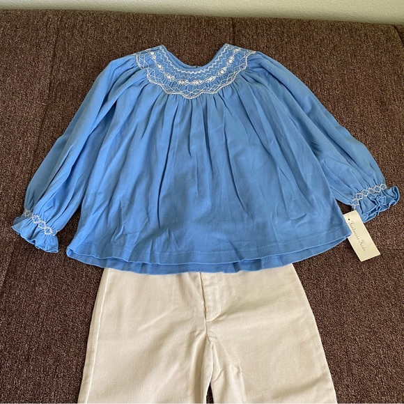 NWT Fantaisie Kids Smocked While Flower Cotton Top & White Pants - Picture 14 of 15